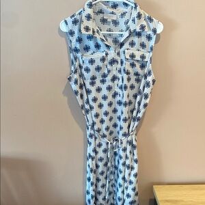 Loft Blue and White Sleeveless Dress